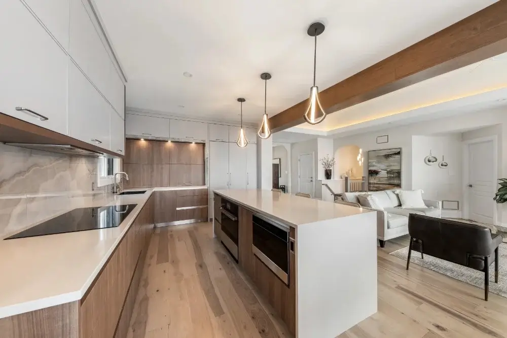 Waterproof luxury vinyl flooring in an open-concept kitchen